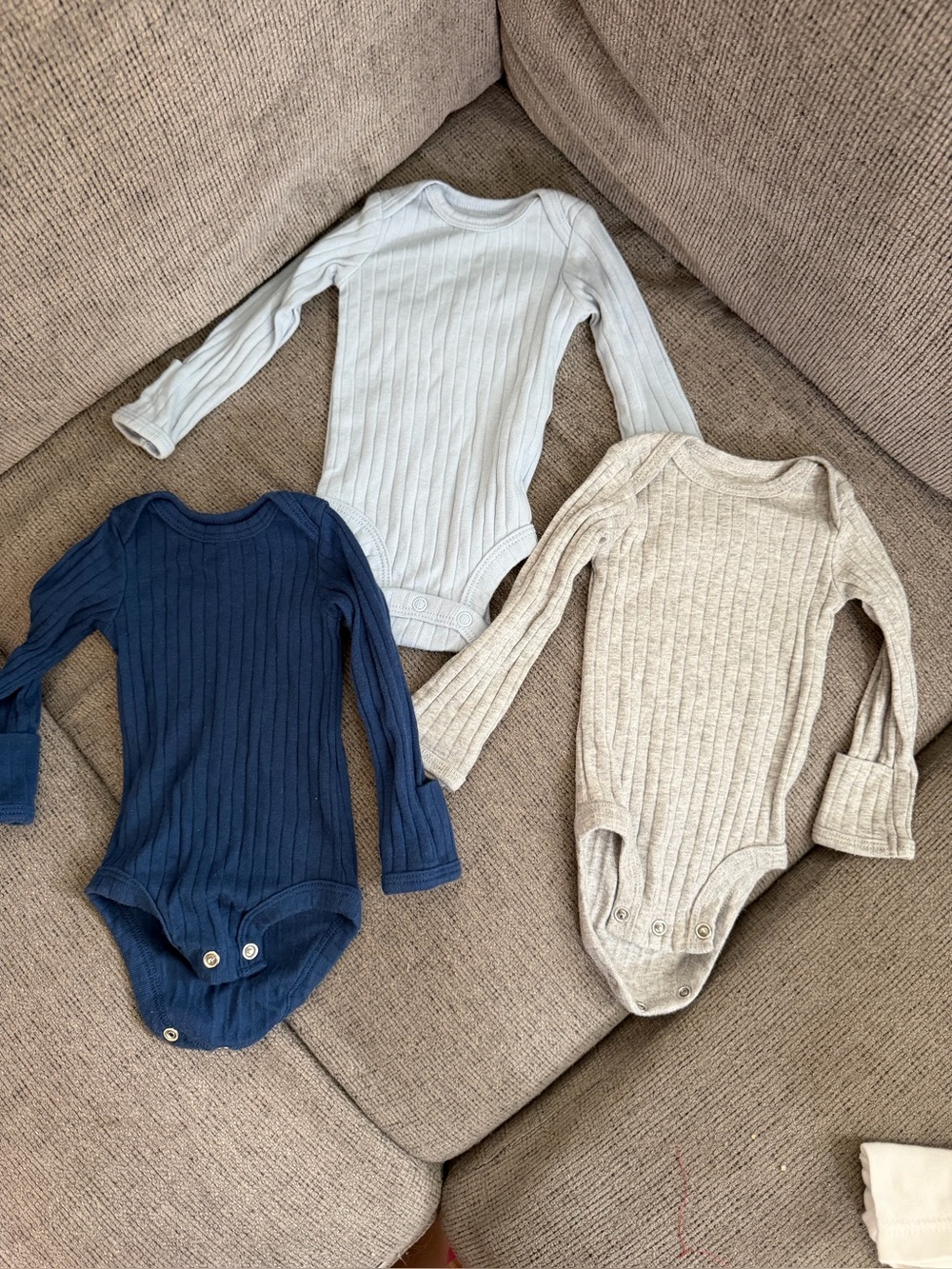 Carter's Ribbed Long-Sleeve One-Piece Set in Light Blue, Navy, and Beige